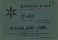 Henschel 30T 40S 5G 6J Arbeitspreise 1940
