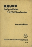 Krupp 55 PS Dieselmotor Ersatzteilliste 1930er Jahre