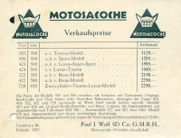 Motosacoche Preisliste 1933