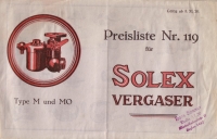 Solex Preisliste Nr. 119 1928
