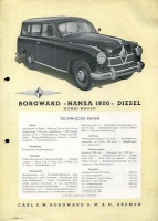 Borgward Hansa 1800 Diesel Kombi-Wagen Prospekt 1954