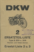 DKW E 200 und 206 Ersatzteilliste ca. 1927