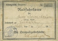 Radfahrkarte Königreich Bayern 1912