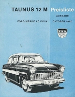 Ford Taunus 12 M Preisliste 10.1960