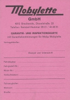 Mobylette Garantie- und Inspetionskarte 1970er Jahre