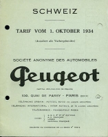 Peugeot Schweizer Preisliste 10.1934