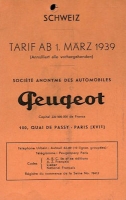 Peugeot Schweizer Preisliste 3.1939