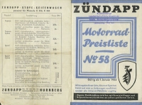 Zündapp Preisliste Nr. 58 1.1.1935