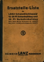 Lanz Schwerölschlepper 12/20 PS Ackerbulldog + 20 PS Verkehrsbulldog Ersatzteilliste 1935