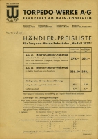 Torpedo Händler-Preisliste 1937