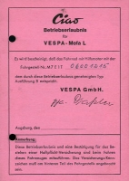 Vespa Mofa L Betriebserlaubnis 1972