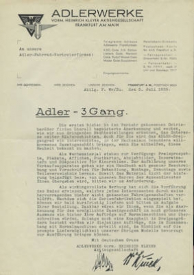 Adler Schreiben 7.1935