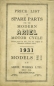 Preview: Ariel SB SF SG 31 Ersatzteilliste 1931