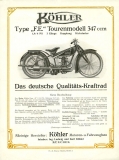 Köhler Type F.E. Tourenmodell 347 ccm Prospekt 1920er Jahre