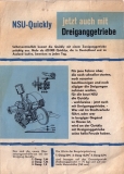 NSU Quickly Dreiganggetriebe Prospekt 1960er Jahre