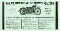 UT RC Sport 500 ccm OHV brochure 1928