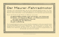 Maurer Fahrradmotor 1 PS Prospekt 1920er Jahre