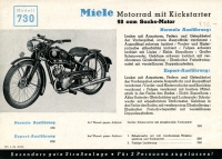 Miele Motorrad mit Kickstarter Prospekt 1952