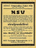 NSU Kleinplakat ADAC-Ostpreußen-Fahrt 1928