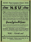 NSU Kleinplakat ADAC 5 Länder-Fahrt 25.3-3.4.28