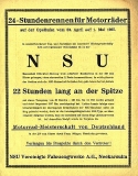 NSU Kleinplakat 24 Stundenrennen für M. auf der Opelbahn 30.4.-1-5-27