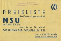 NSU / Wanderer Preisliste 15.11.30