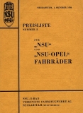 NSU Preisliste Fahrrad 1936