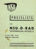 Preview: NSU Preisliste Seitenwagen  1.1.1938 Preview: NSU Preisliste Seitenwagen  1.1.1938