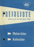 NSU Preisliste 20.10.1956