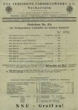 NSU bicycle pricelist ca. 1930