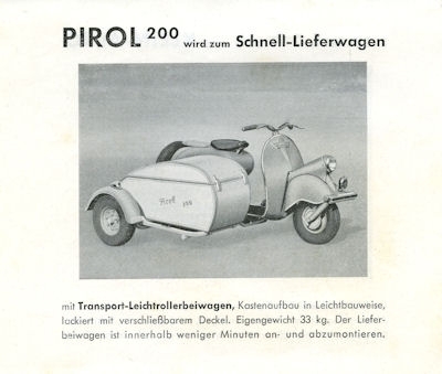 Preview: Pirol 200 Roller mit Seitenwagen Prospekt ca. 1952