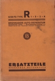 Brennabor 6/25 PS Type R Ersatzteilliste 1928