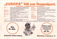 Europa 148 ccm Villiers-Motor Prospekt 1932