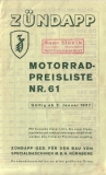 Zündapp Preisliste Nr.61 1937