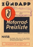 Zündapp Preisliste Nr. 58 1.1.1935