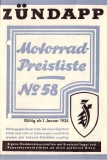 Zündapp Preisliste Nr. 58 1.1.1935