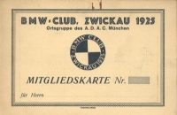 BMW Club Zwickau Mitgliedskarte 1925