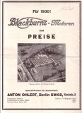 Blackburne Motoren und Preise Prospekt 1930
