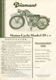 Diamant Motorcycle model 39 K 98 brochure 1939