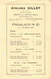 Gillet pricelist 1.11.1928