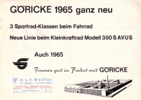 Göricke Modell 350 S Avus und Fahrrad Prospekt 1965