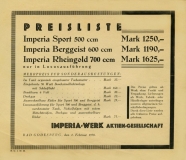 Imperia Preisliste 2.1930