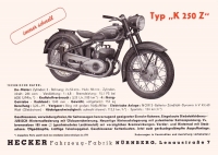 Preview: Hecker K 175S K 200 u. K 250Z Prospekt 1950er Jahre