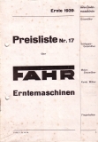 Fahr Erntemaschinen pricelist 1939