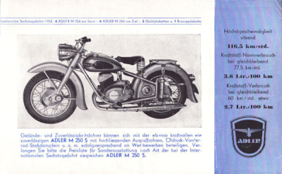 Preview: Adler Motorrad M 250 S Prospekt ca. 1952