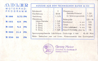 Preview: Adler Motorrad M 250 S Prospekt ca. 1952