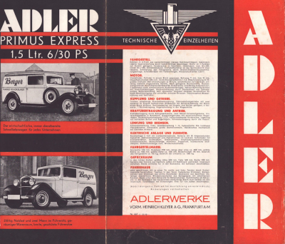 Preview: Adler Express Lieferwagen Prospekt 1933