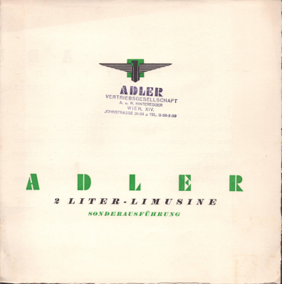 Adler 2 Liter Limusine Sonderausführung Prospekt 1938