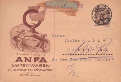 Anfa Seitenwagen 5 Ansichtskarten 7.1923-2.1924