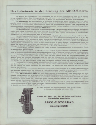 Arco Motorrad Prospekt 1920er Jahre